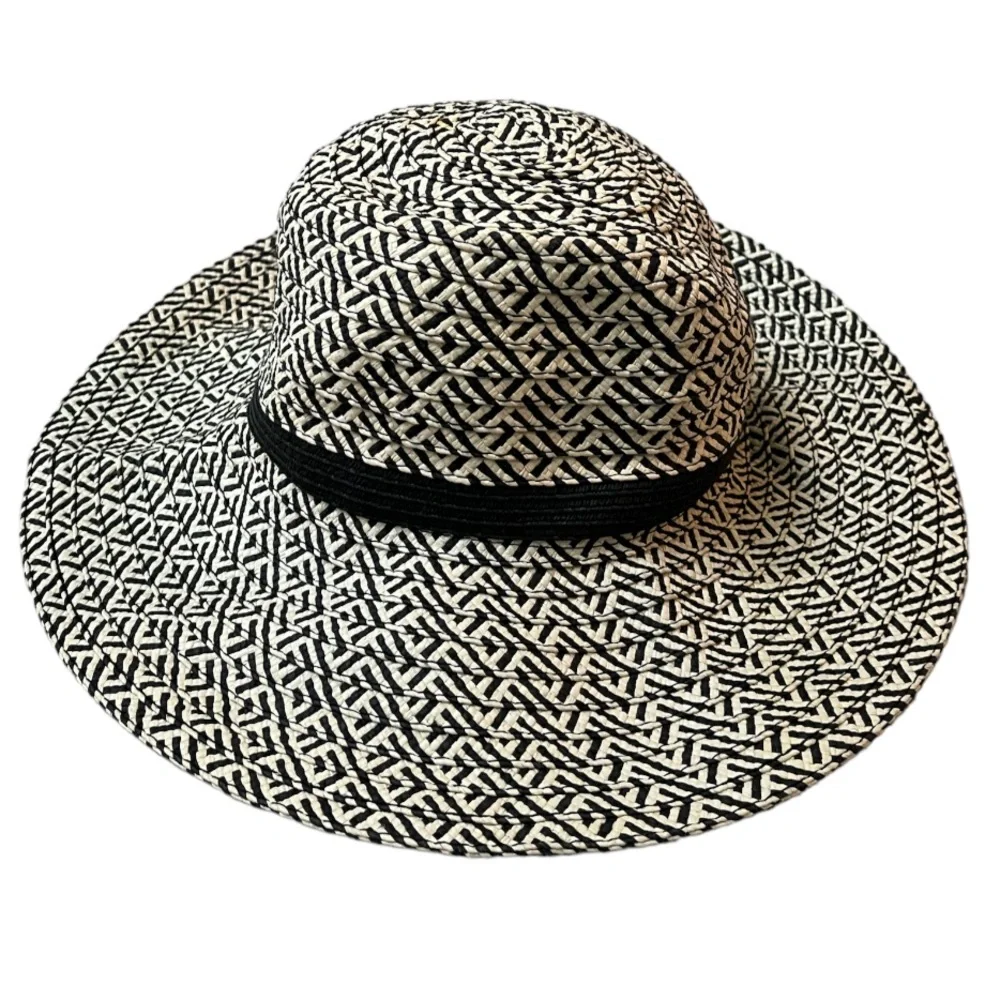 Sun Hats 4 Pc Set Wide Brim Summer Beach Straw Derby Fedora Natural Black Womens